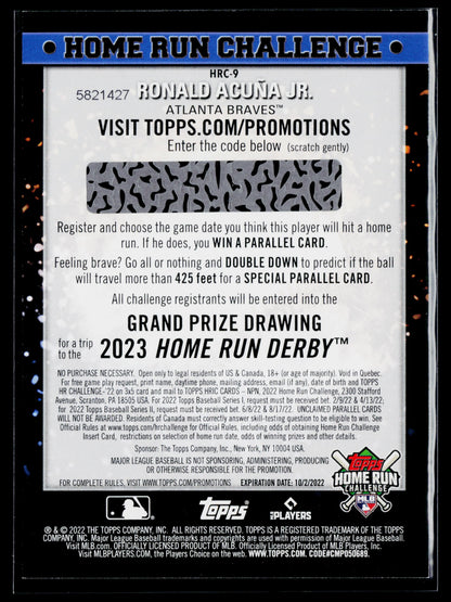 2022 Topps Ronald Acuña Jr. Home Run Challenge Code Cards (Series One) #HRC-9