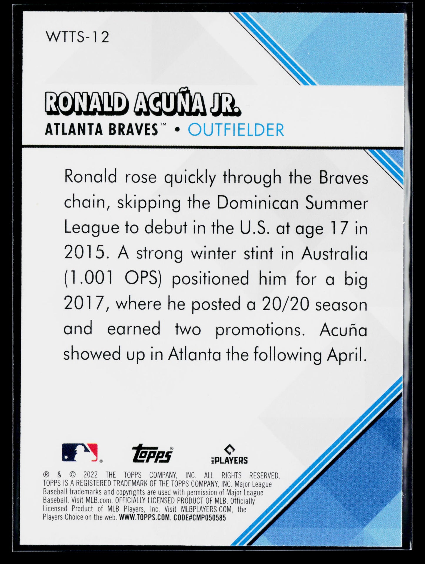 2022 Topps Ronald Acuña Jr. Welcome to the Show #WTTS-12