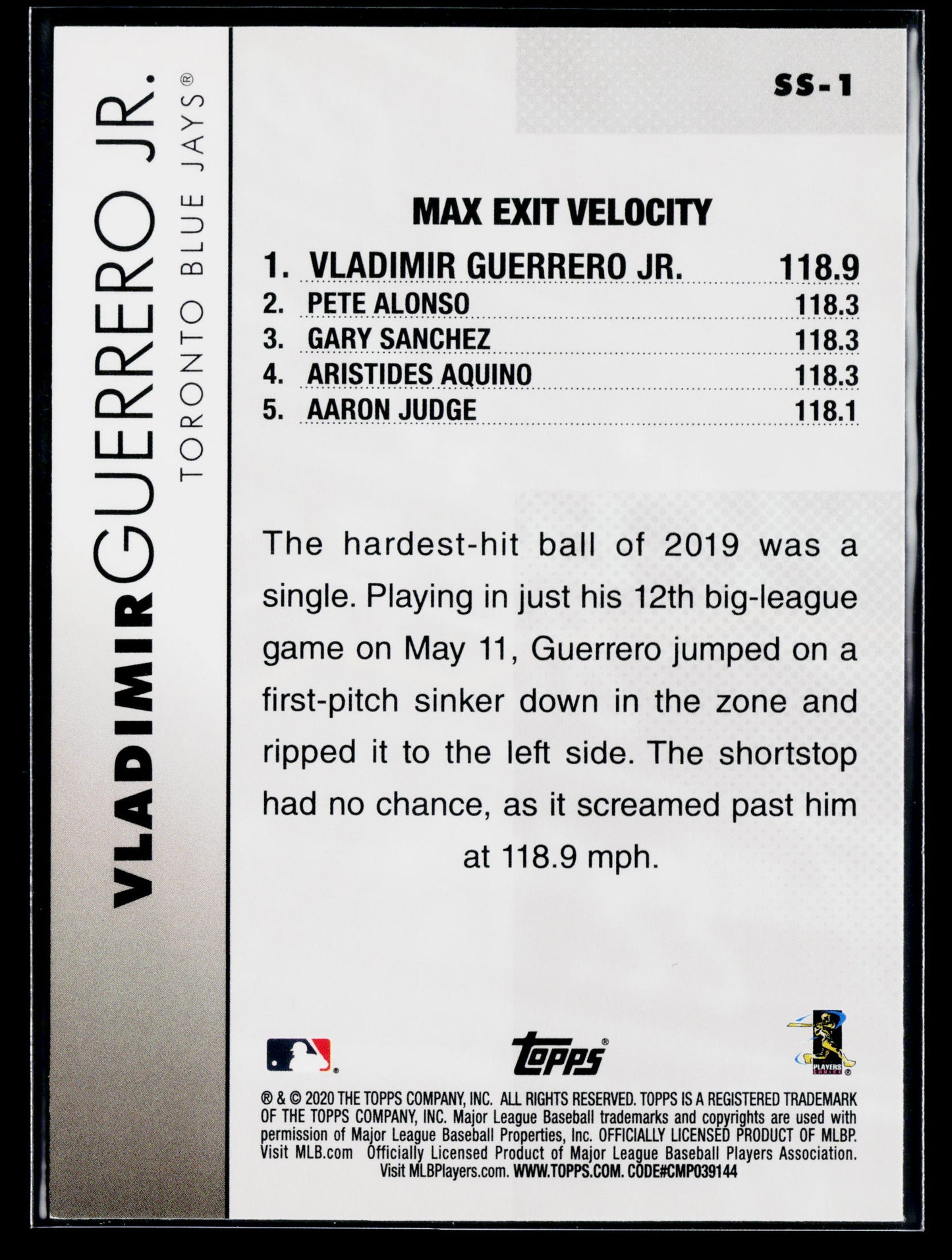 2020 Topps Vladimir Guerrero Jr. Significant Statistics #SS-1