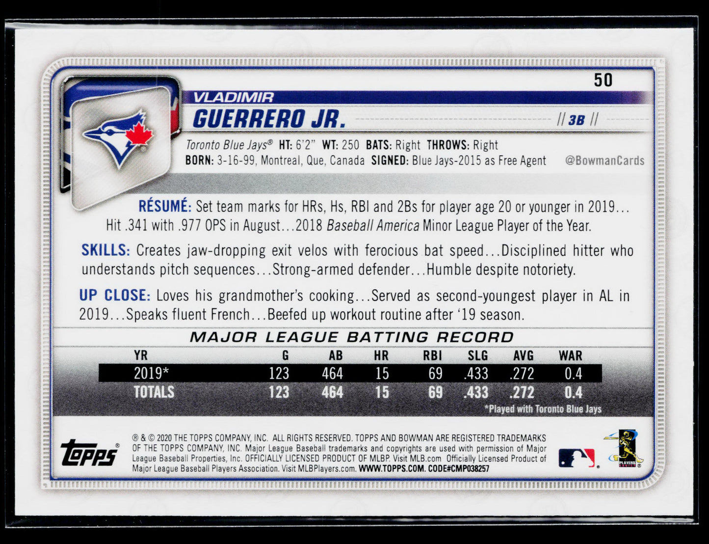 2020 Bowman Vladimir Guerrero Jr. #50