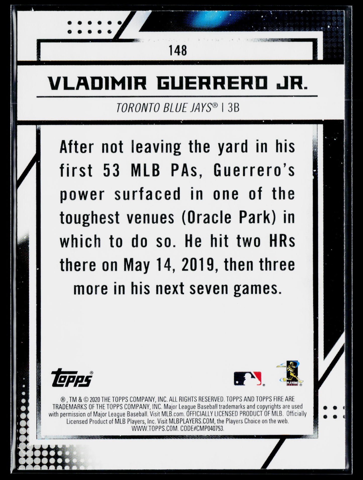 2020 Topps Fire Vladimir Guerrero Jr. #148