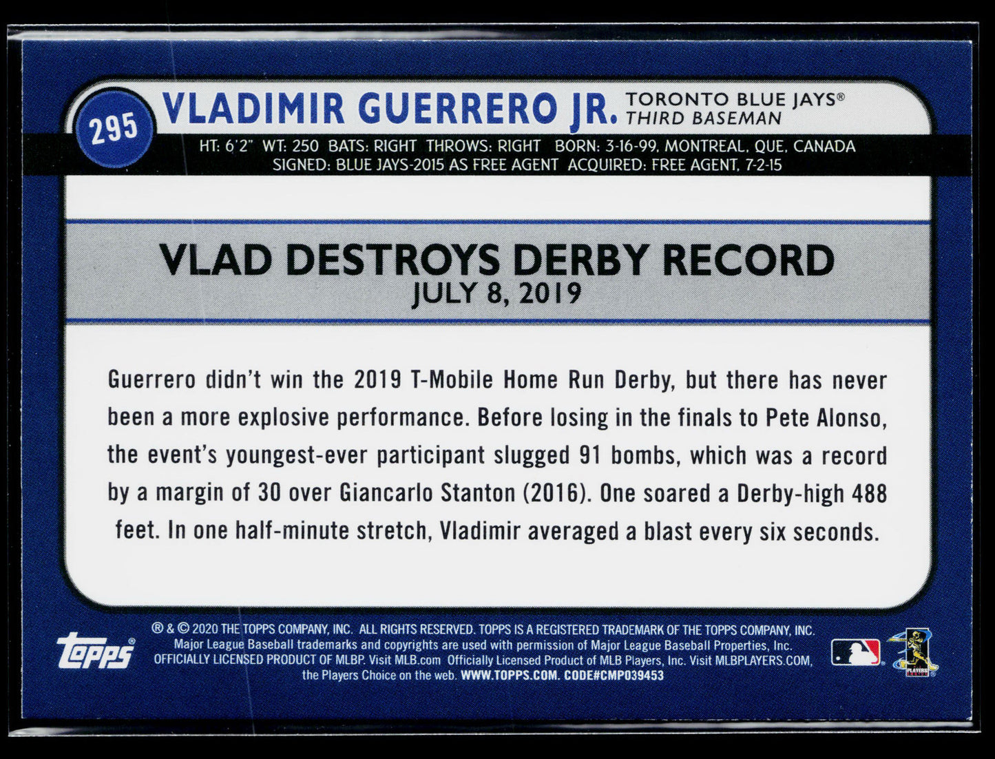 2020 Topps Big League Vladimir Guerrero Jr. #295