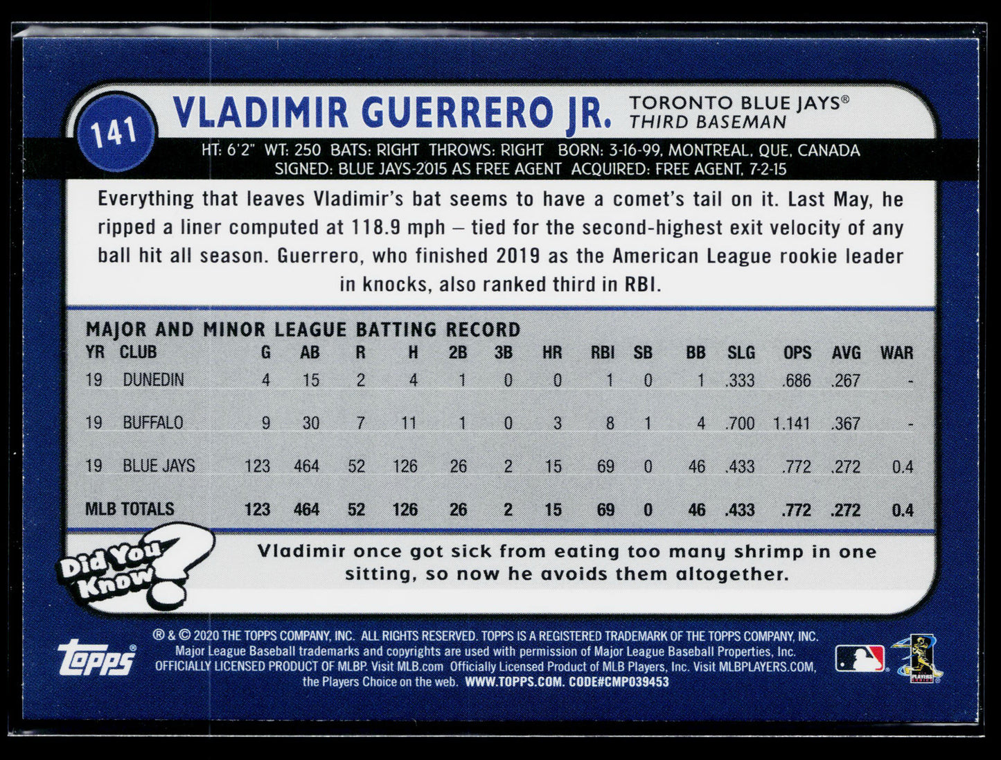 2020 Topps Big League Vladimir Guerrero Jr. #141