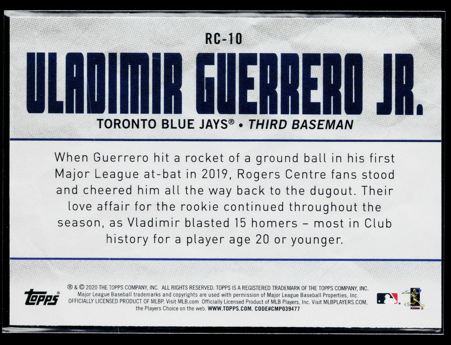 2020 Topps Big League Vladimir Guerrero Jr. Roll Call #RC-10