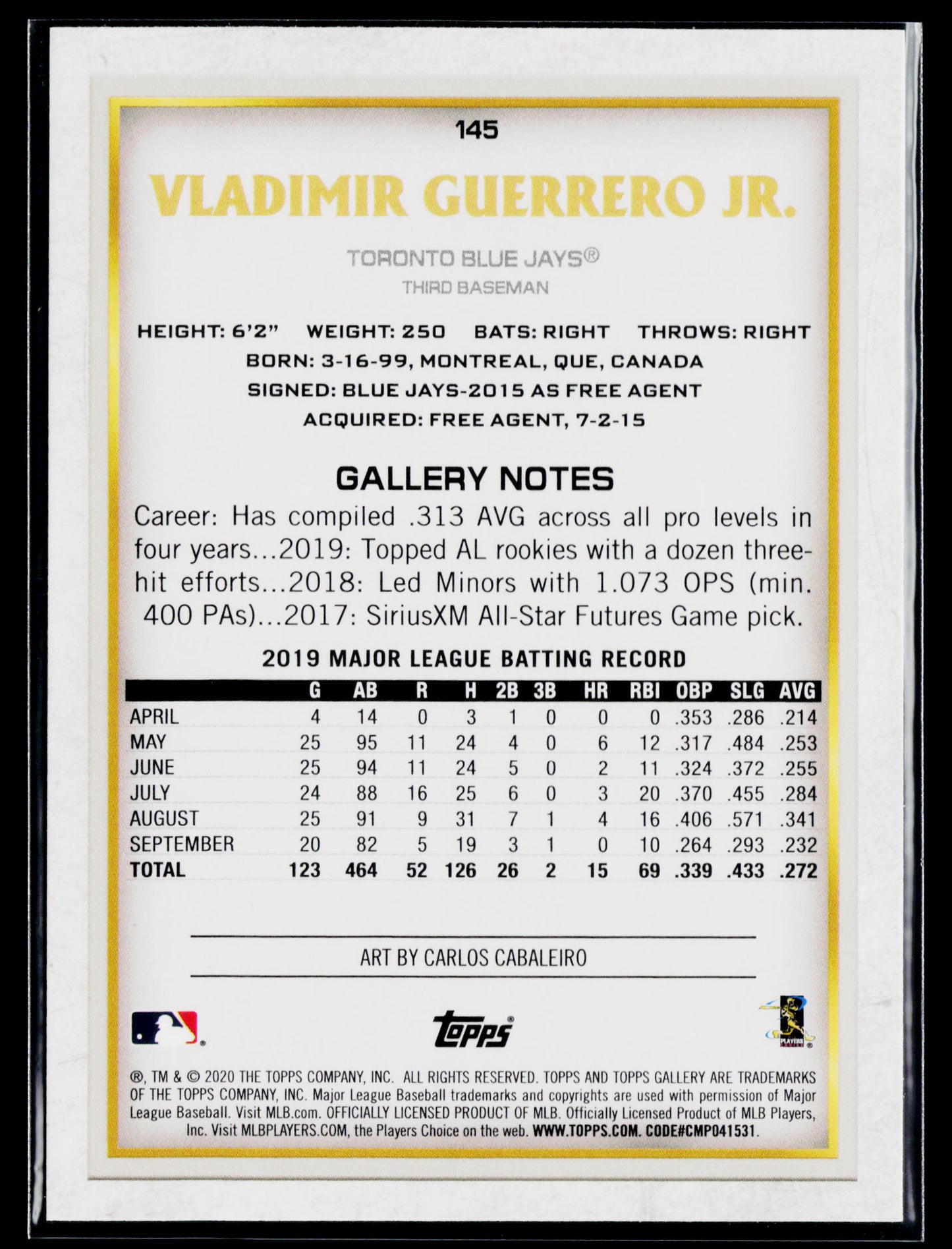 2020 Topps Gallery Vladimir Guerrero Jr. Wood #145
