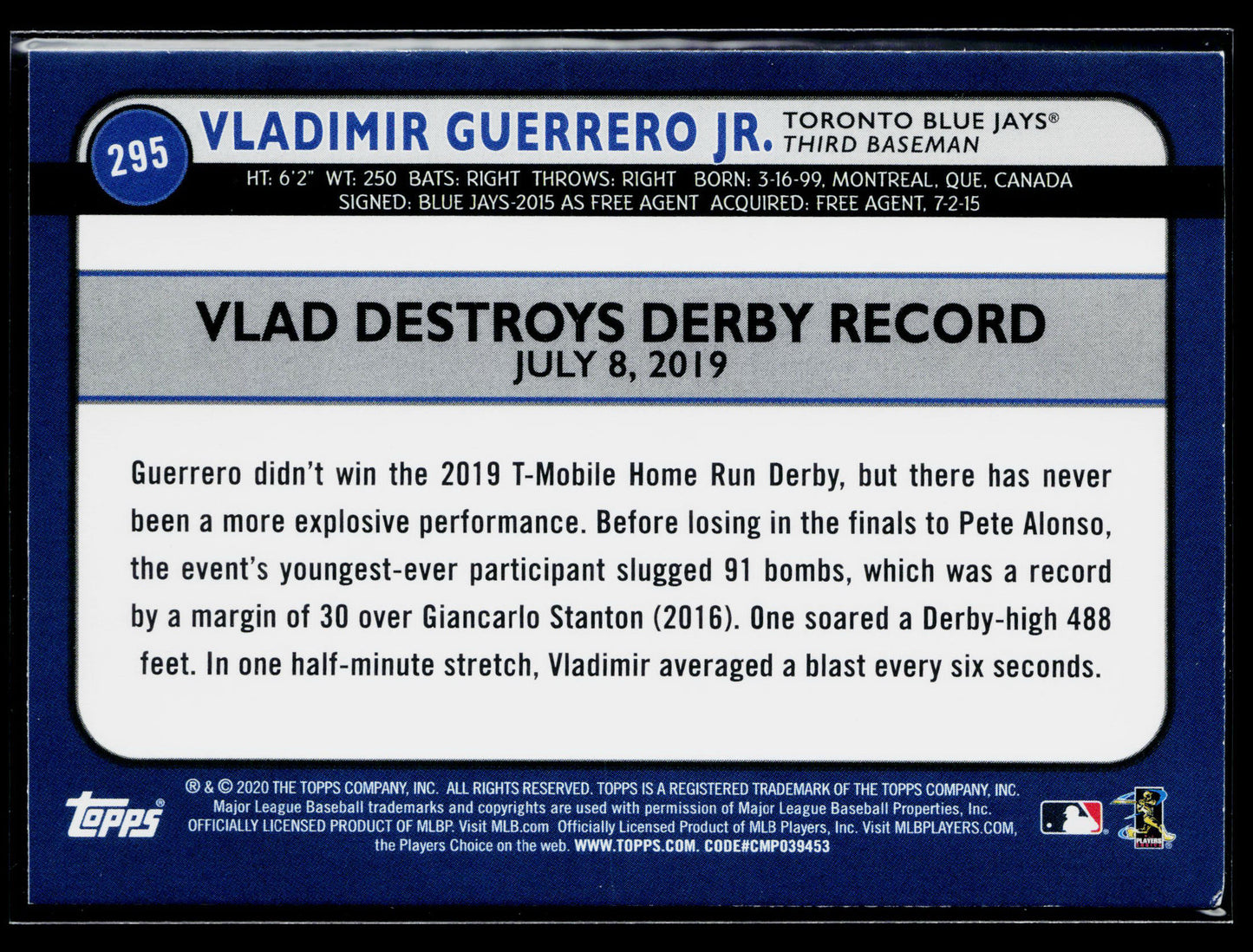 2020 Topps Big League Vladimir Guerrero Jr. #295