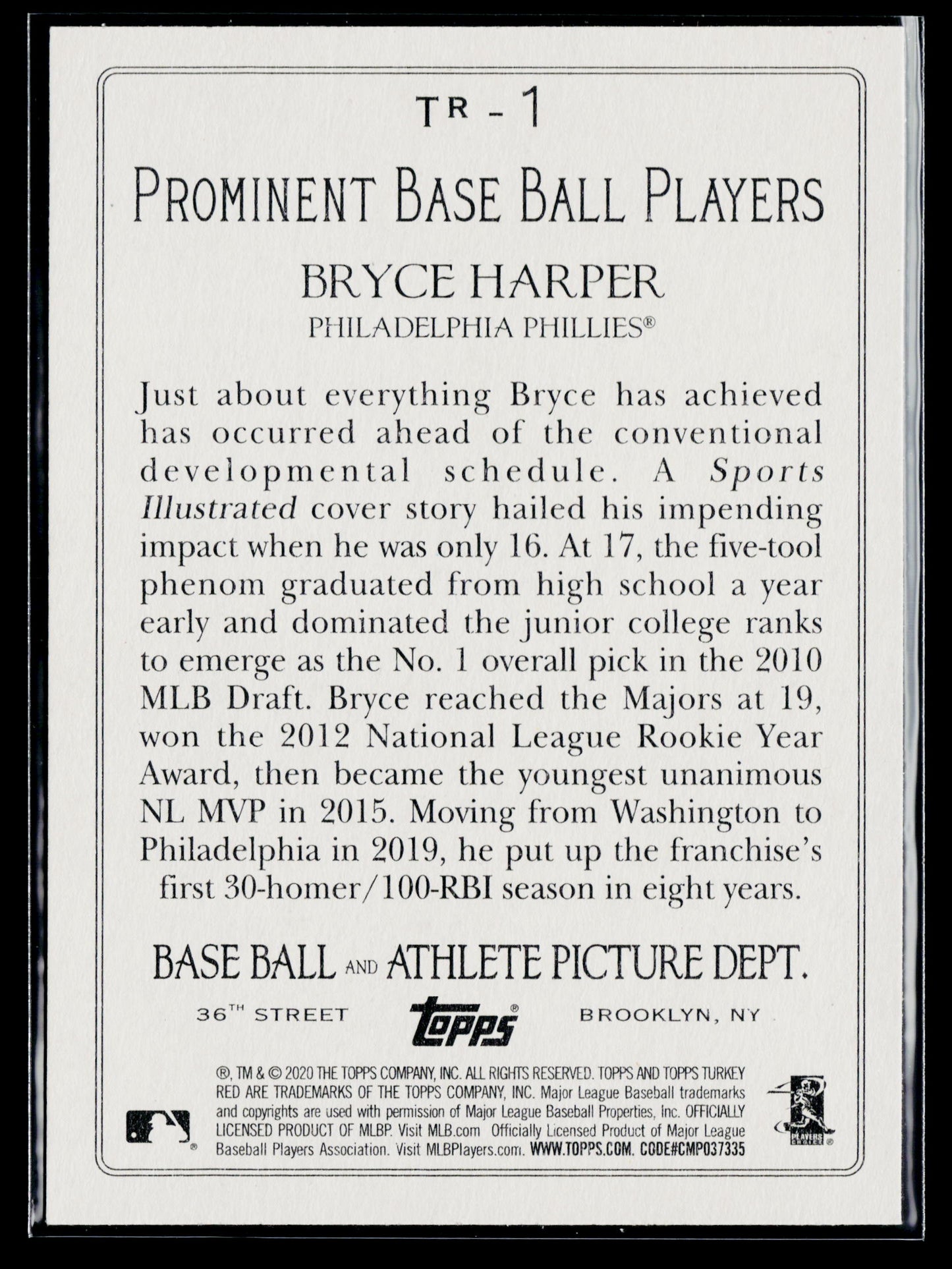 2020 Topps Bryce Harper Turkey Red 2020 (Series 1) #TR-1