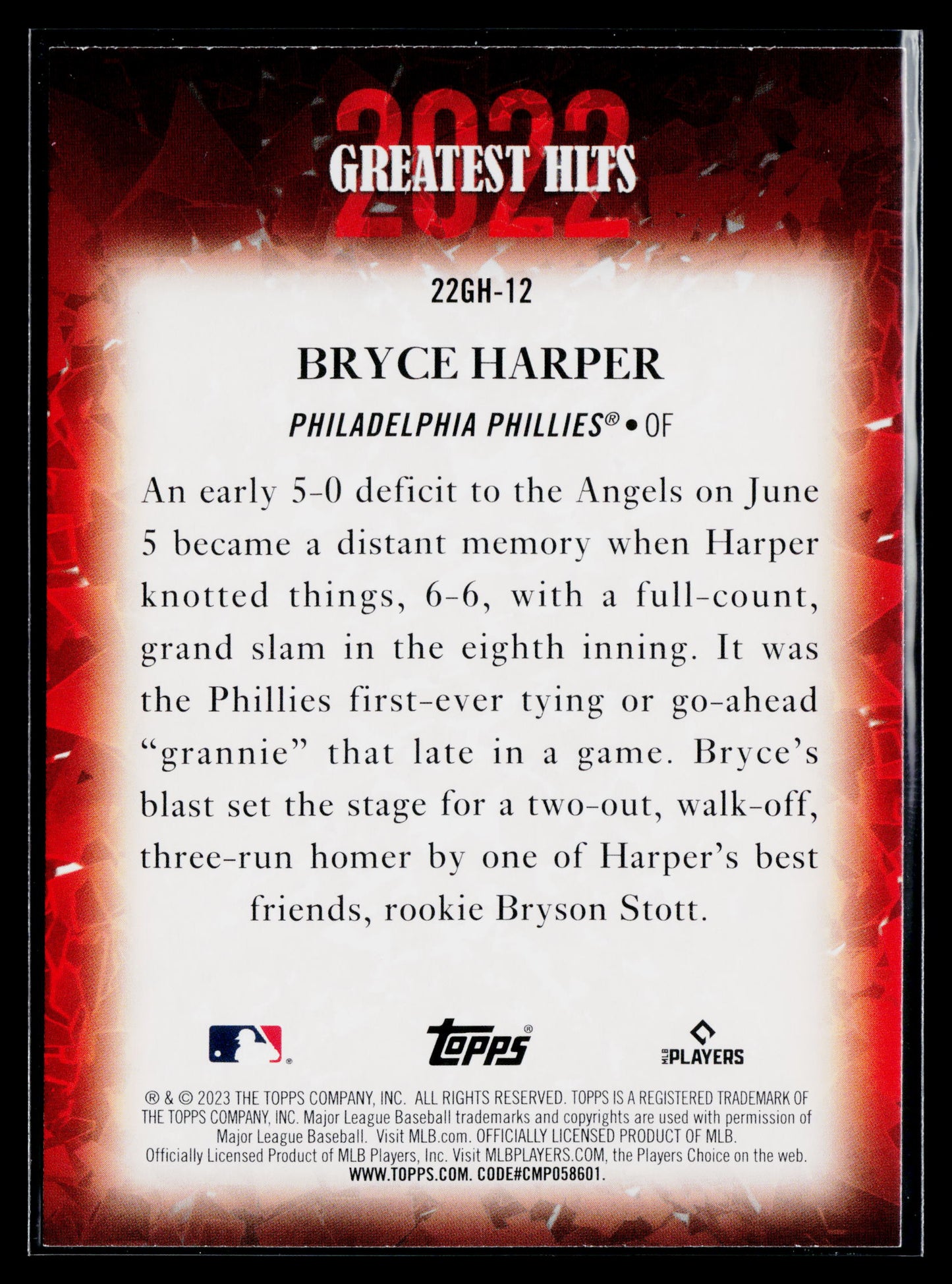 2023 Topps Bryce Harper 2022 Greatest Hits #22GH-12