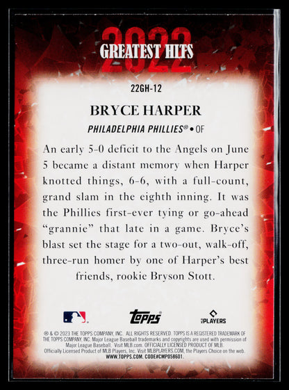 2023 Topps Bryce Harper 2022 Greatest Hits #22GH-12
