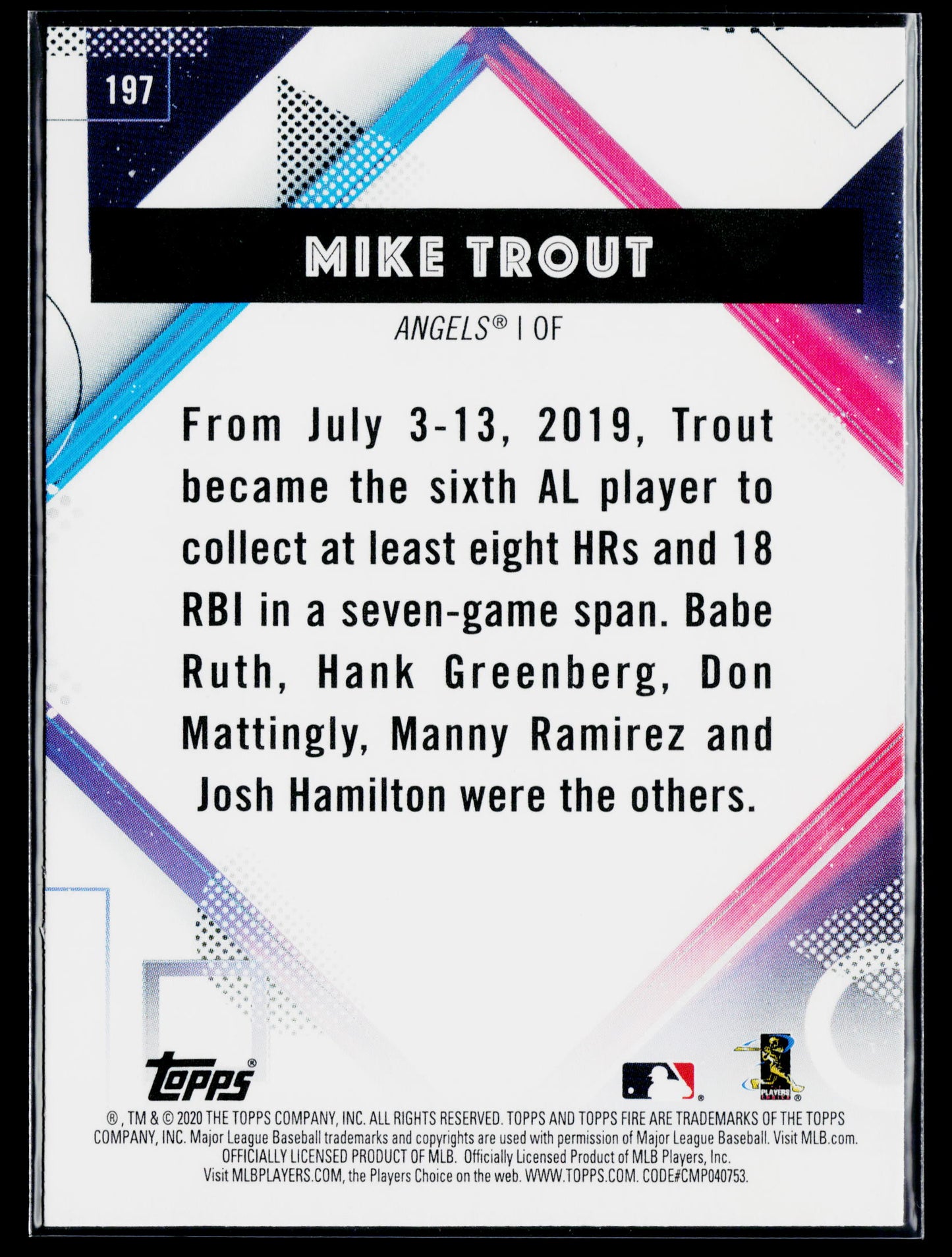 2020 Topps Fire Mike Trout #197