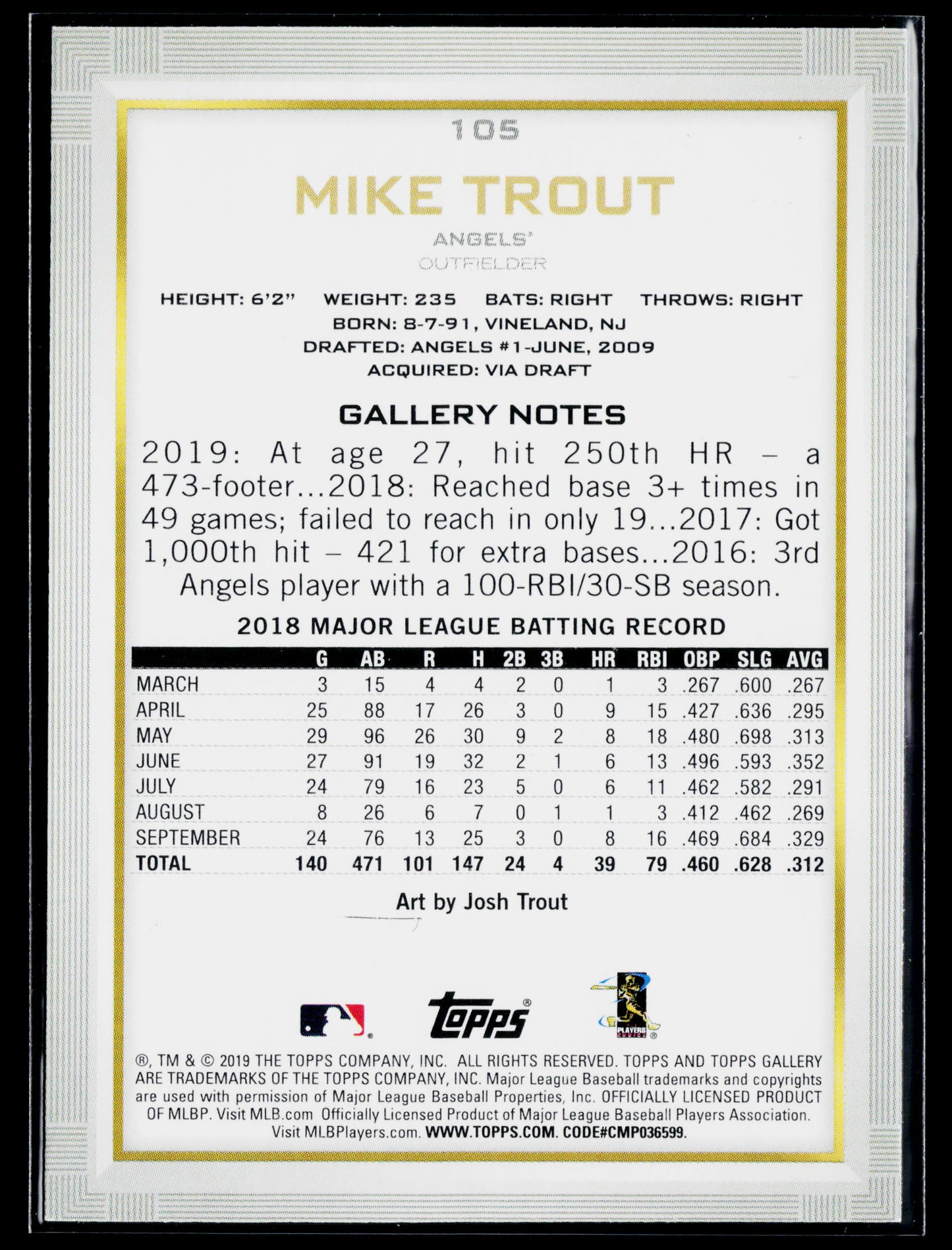 2019 Topps Gallery Mike Trout #105