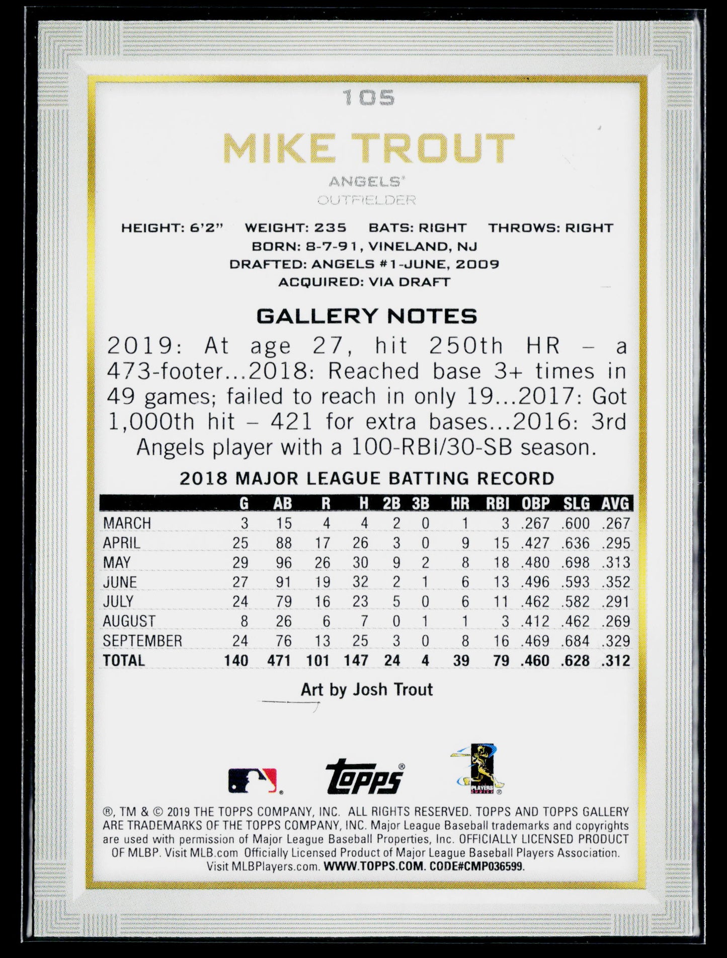 2019 Topps Gallery Mike Trout #105