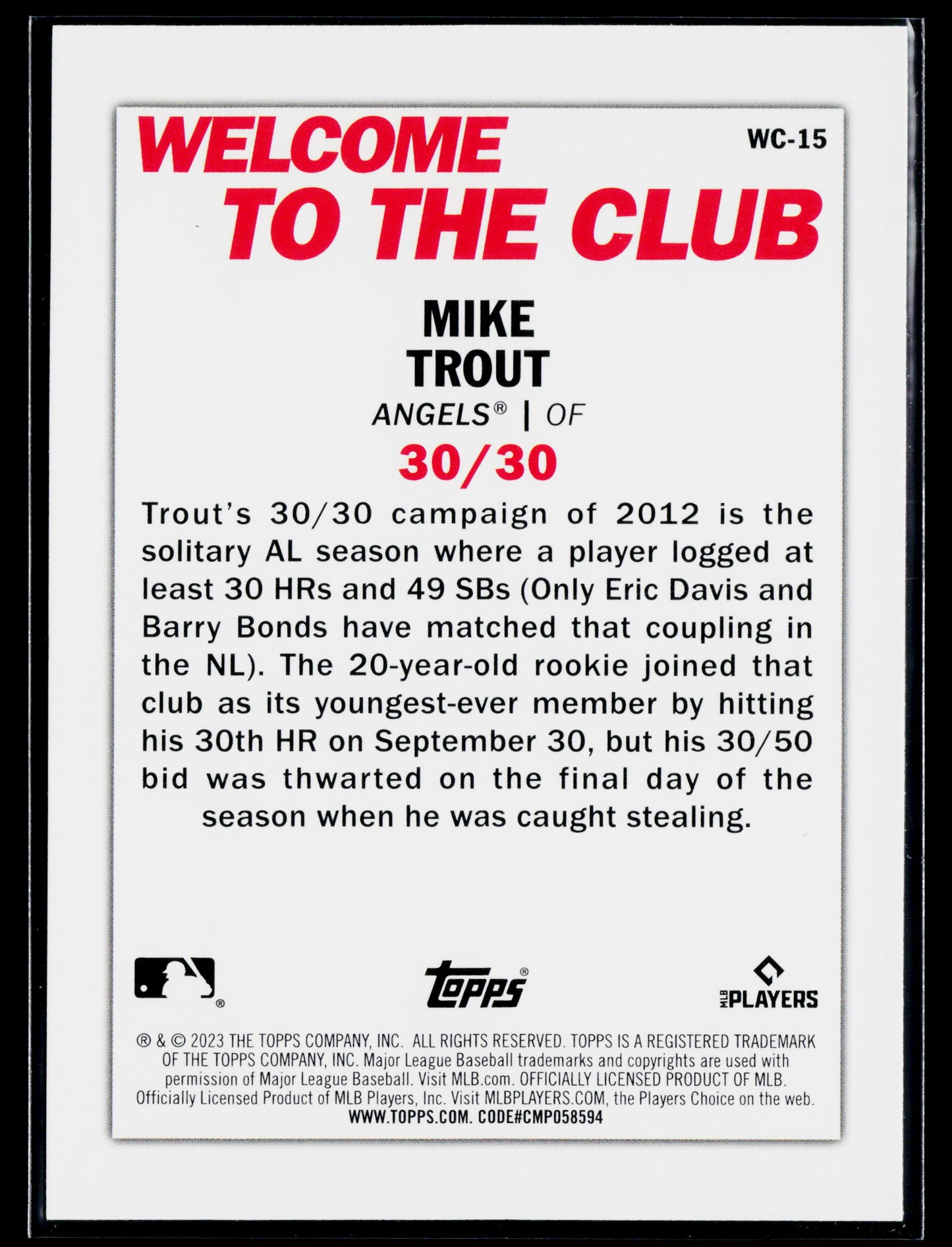 2023 Topps Mike Trout Welcome to the Club #WC-15