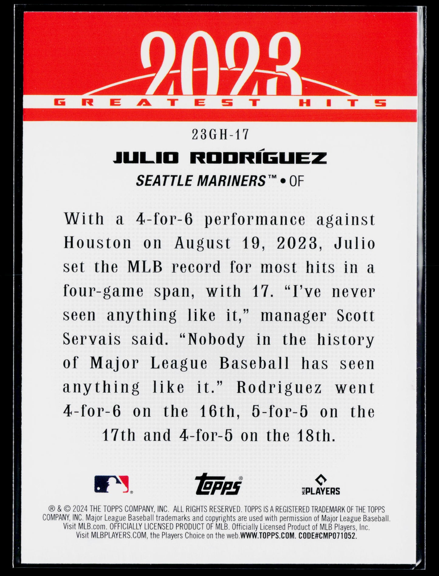 2024 Topps Julio Rodríguez 2023 Greatest Hits #23GH-17