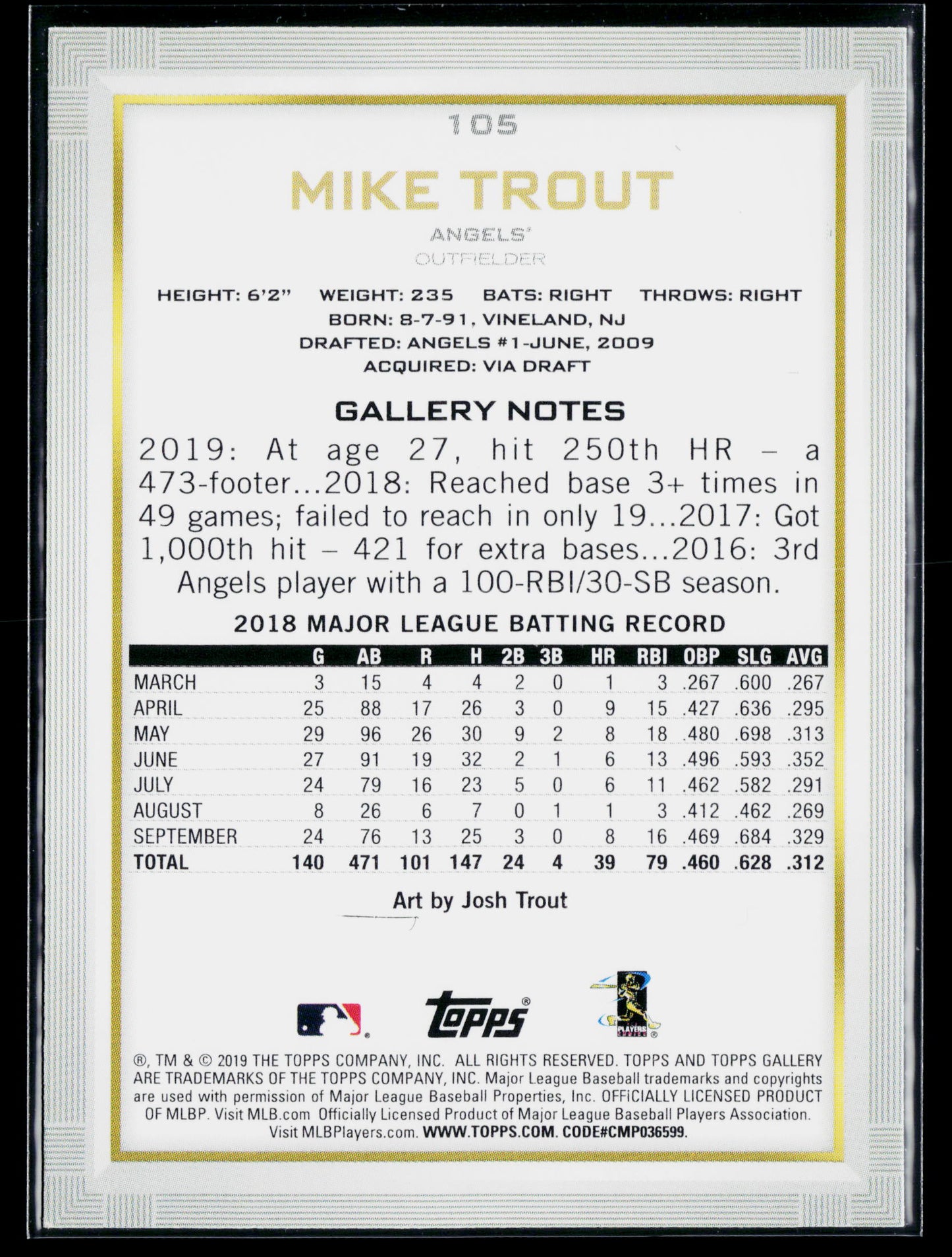 2019 Topps Gallery Mike Trout #105