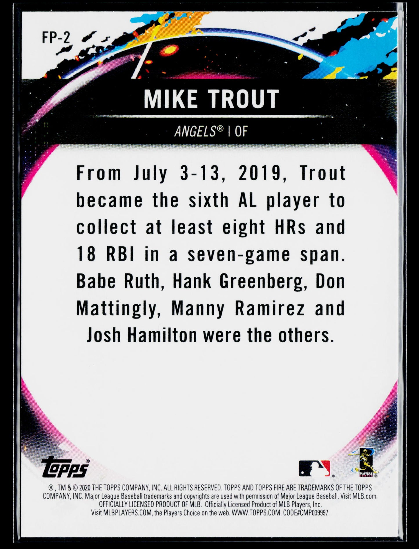 2020 Topps Chrome Mike Trout Topps Fire NBCD Preview #FP-2