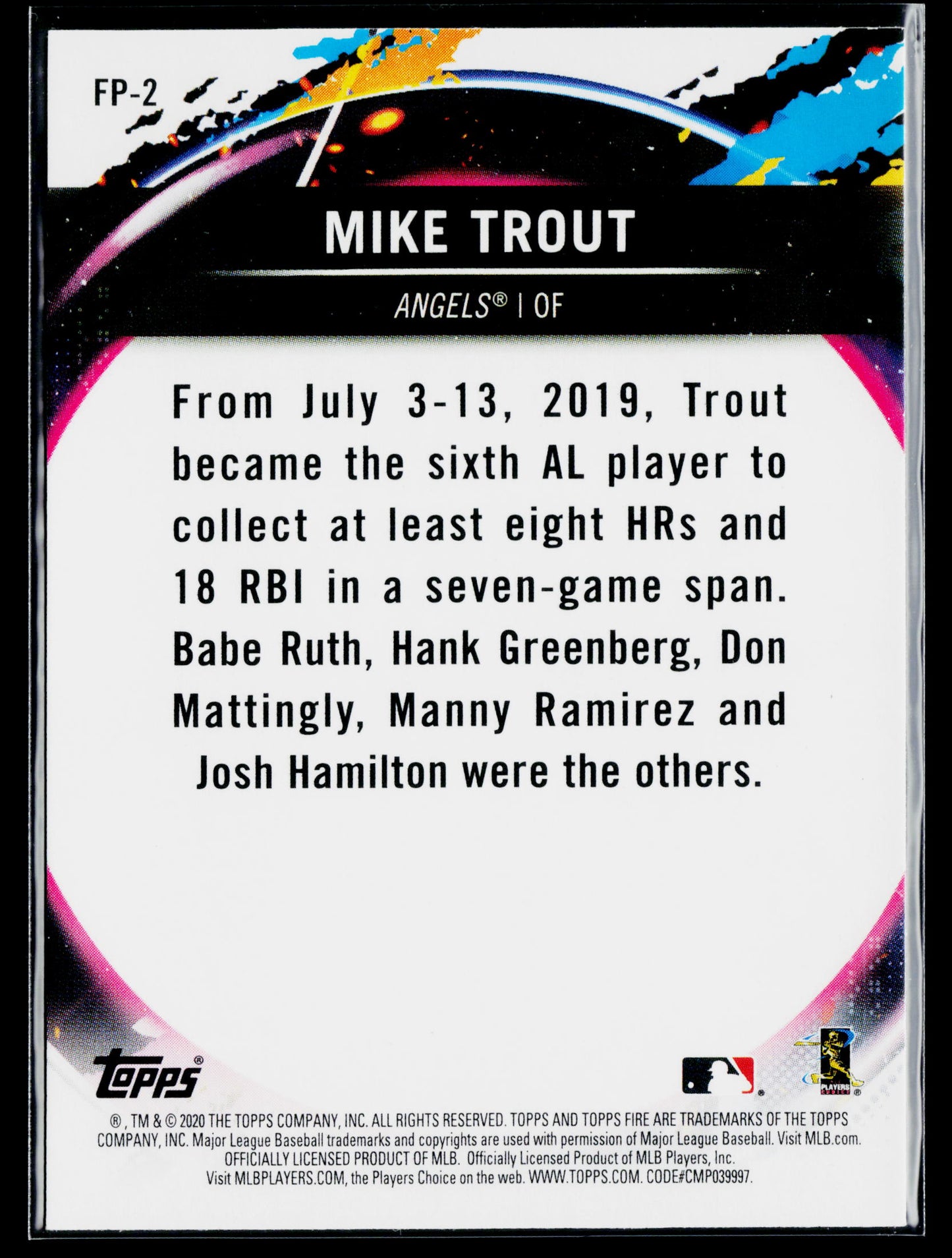 2020 Topps Chrome Mike Trout Topps Fire NBCD Preview #FP-2