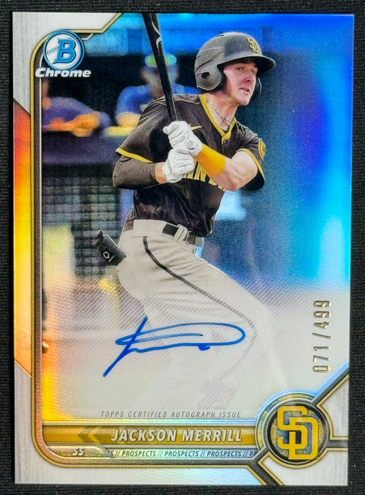 2022 1st Bowman Chrome Jackson Merrill Prospect Refractor Auto #/499 #CPA-JME