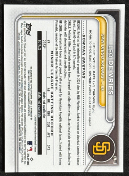2024 Bowman Chrome Leo De Vries Prospect Autographs Auto #CPA-LD