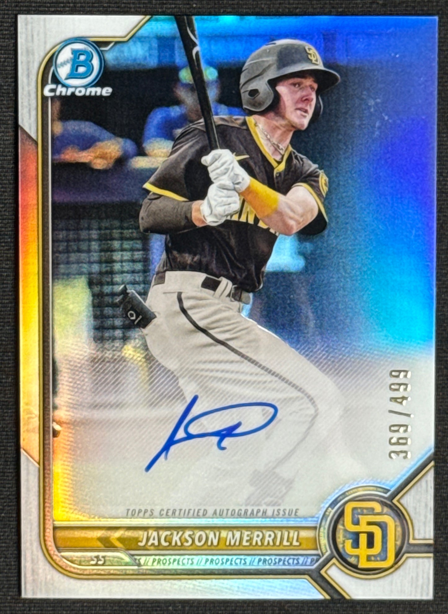 2022 1st Bowman Chrome Jackson Merrill Prospect Refractor Auto #/499 #CPA-JME