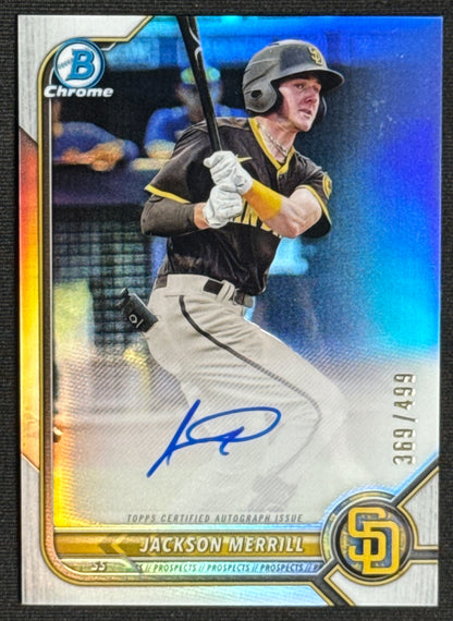 2022 1st Bowman Chrome Jackson Merrill Prospect Refractor Auto #/499 #CPA-JME
