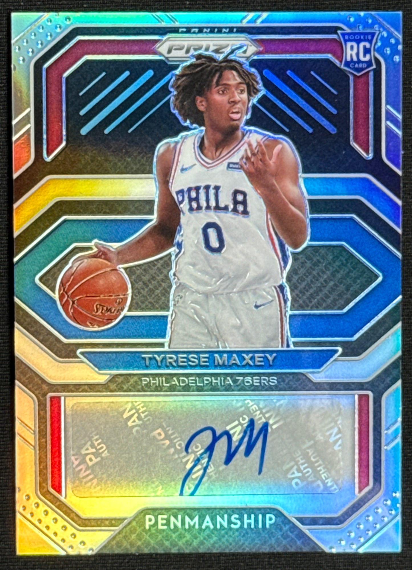 2020-21 Panini Prizm Tyrese Maxey Rookie Penmanship Prizms Silver Auto #RP-TMX