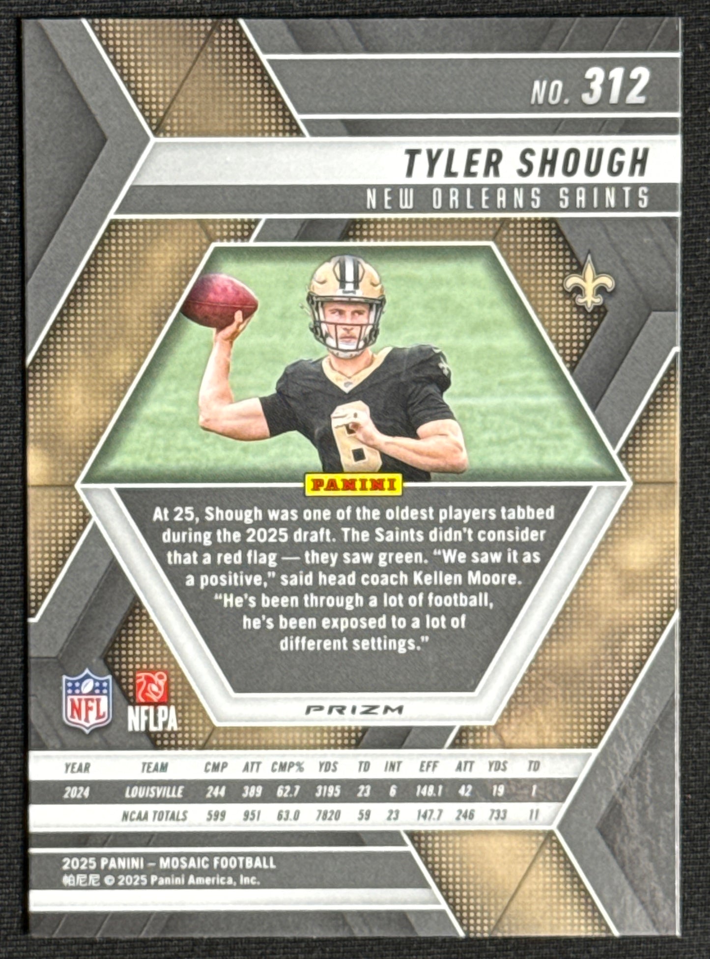 2025 Panini Mosaic Tyler Shough Rookie Mosaic Red and White Stripe #312