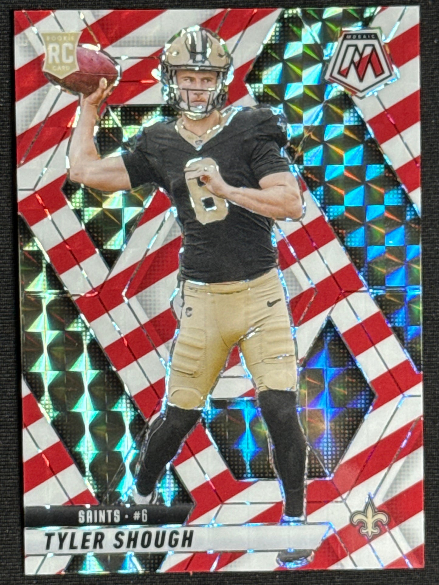 2025 Panini Mosaic Tyler Shough Rookie Mosaic Red and White Stripe #312