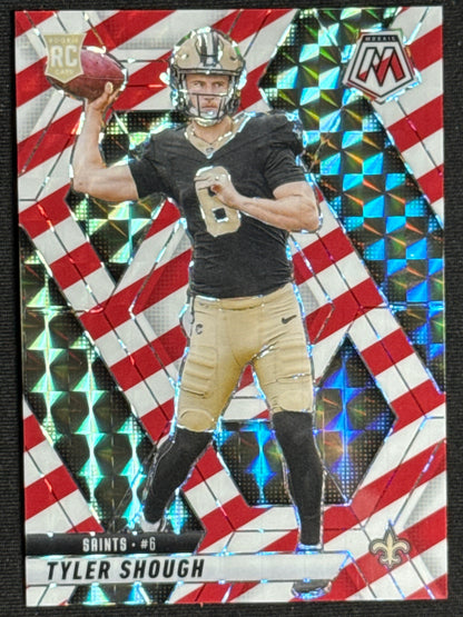2025 Panini Mosaic Tyler Shough Rookie Mosaic Red and White Stripe #312