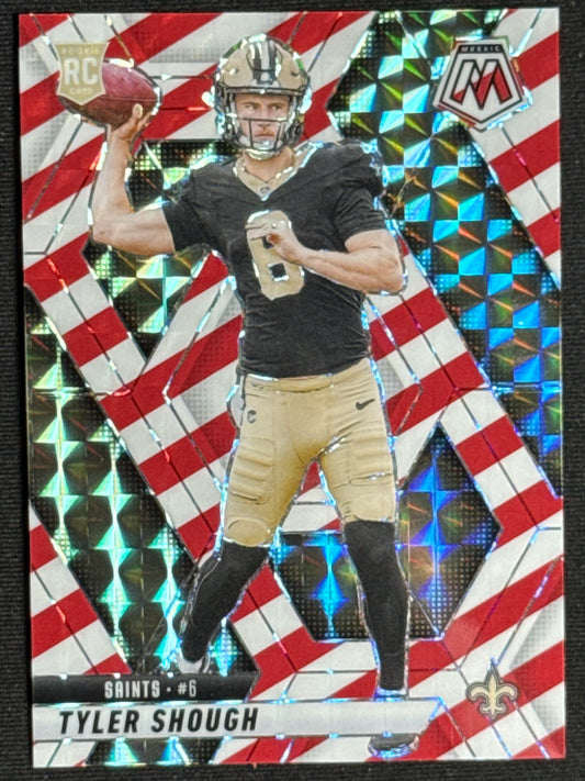 2025 Panini Mosaic Tyler Shough Rookie Mosaic Red and White Stripe #312