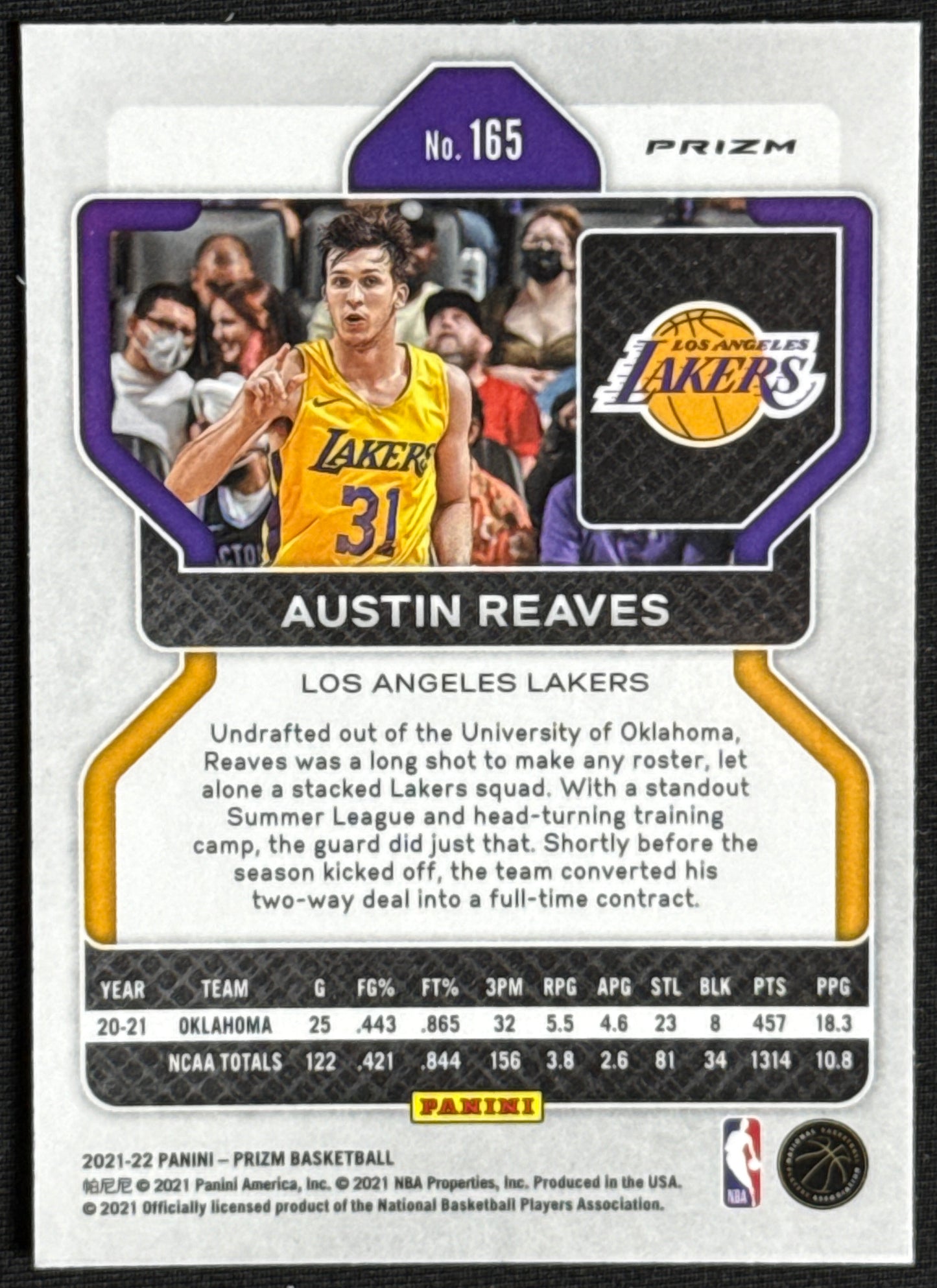 2021-22 Panini Prizm Austin Reaves Rookie Red White and Blue #165