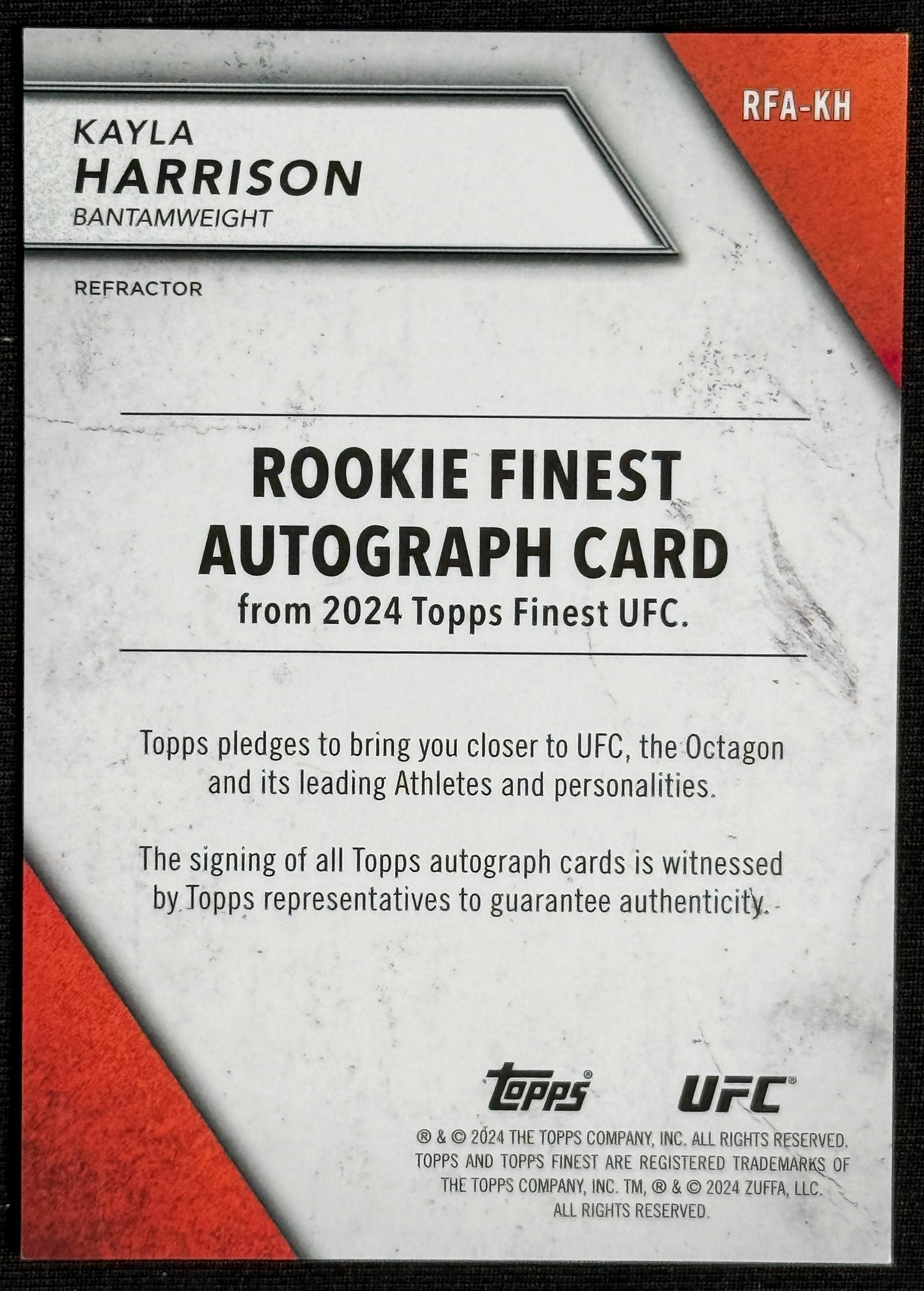 2024 Topps Finest UFC Kayla Harrison Finest Rookie Auto Refractors /99 SSP RFAKH