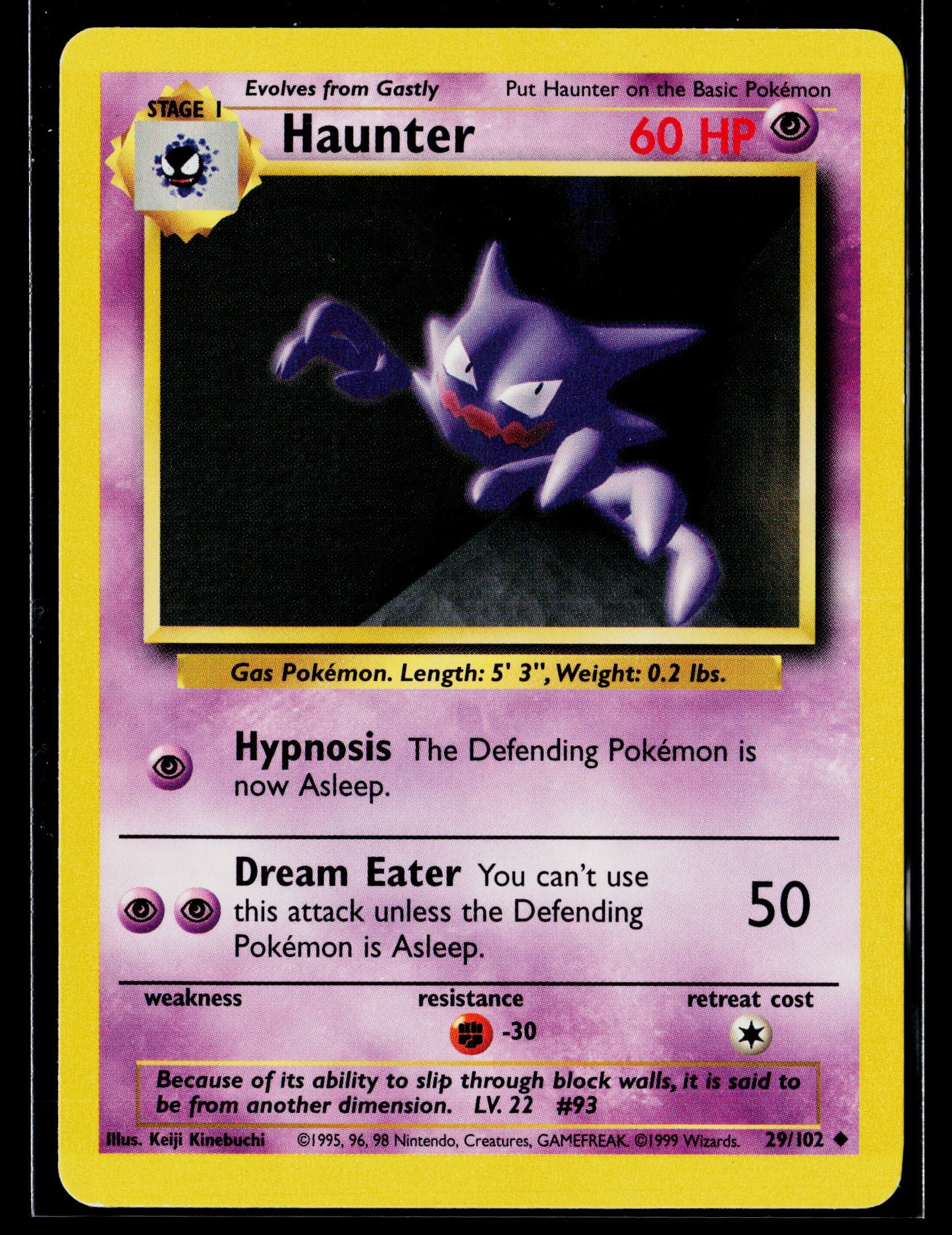 Haunter 1999 Pokémon Base Set Uncommon #029/102