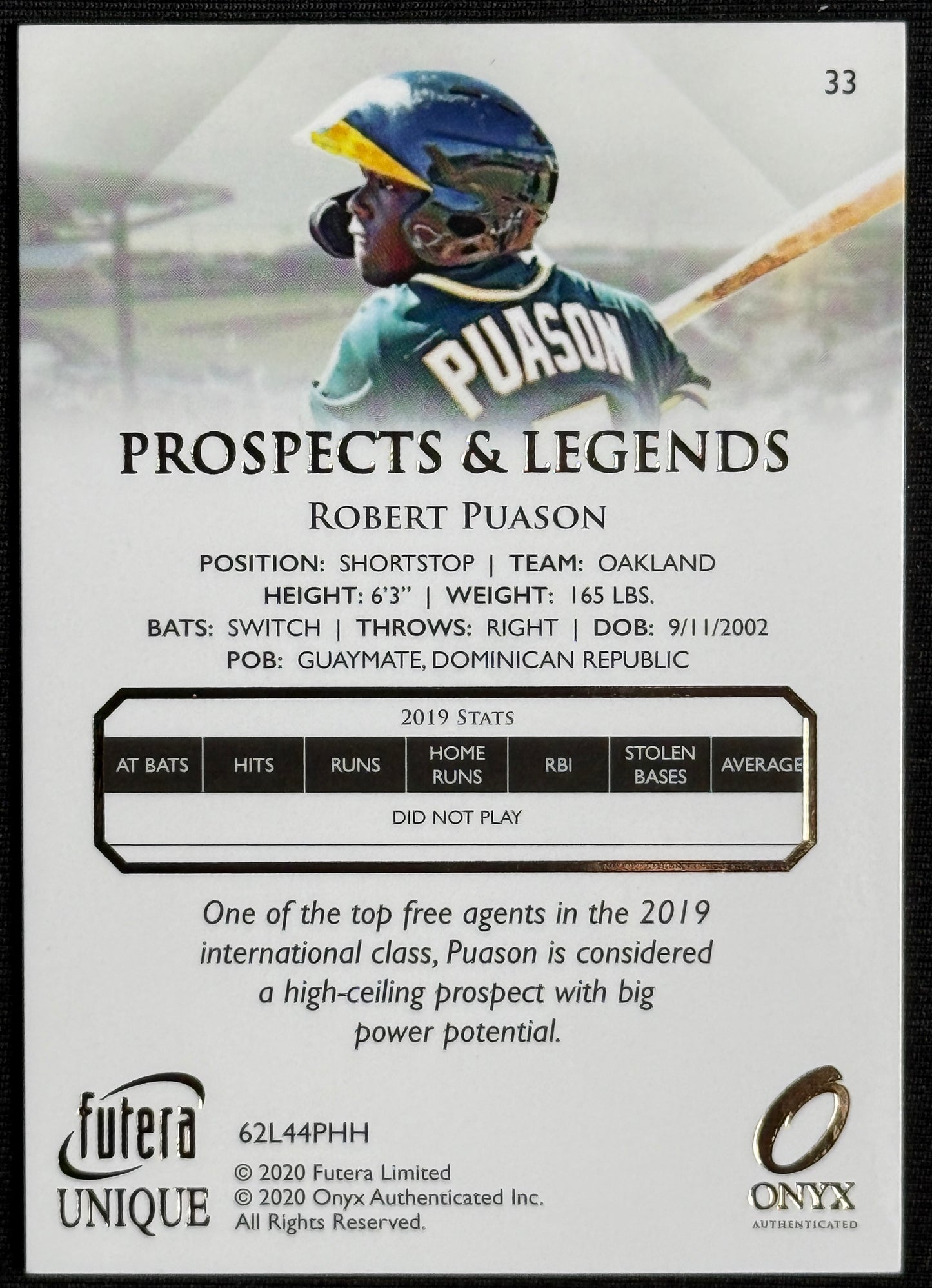 2020 Futera Unique Prospects & Legends Robert Puason #33
