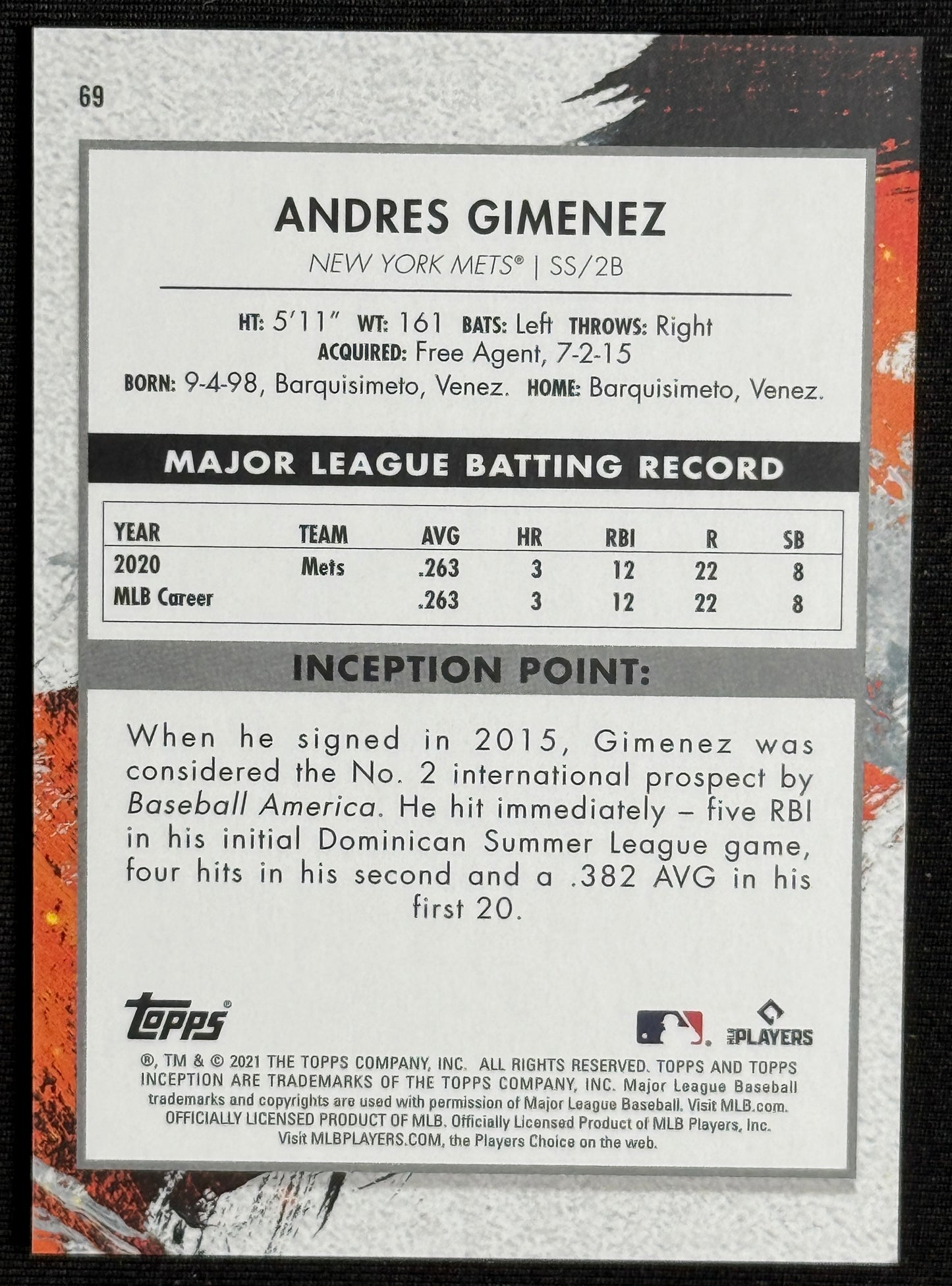 2021 Topps Inception Andres Gimenez Rookie #69