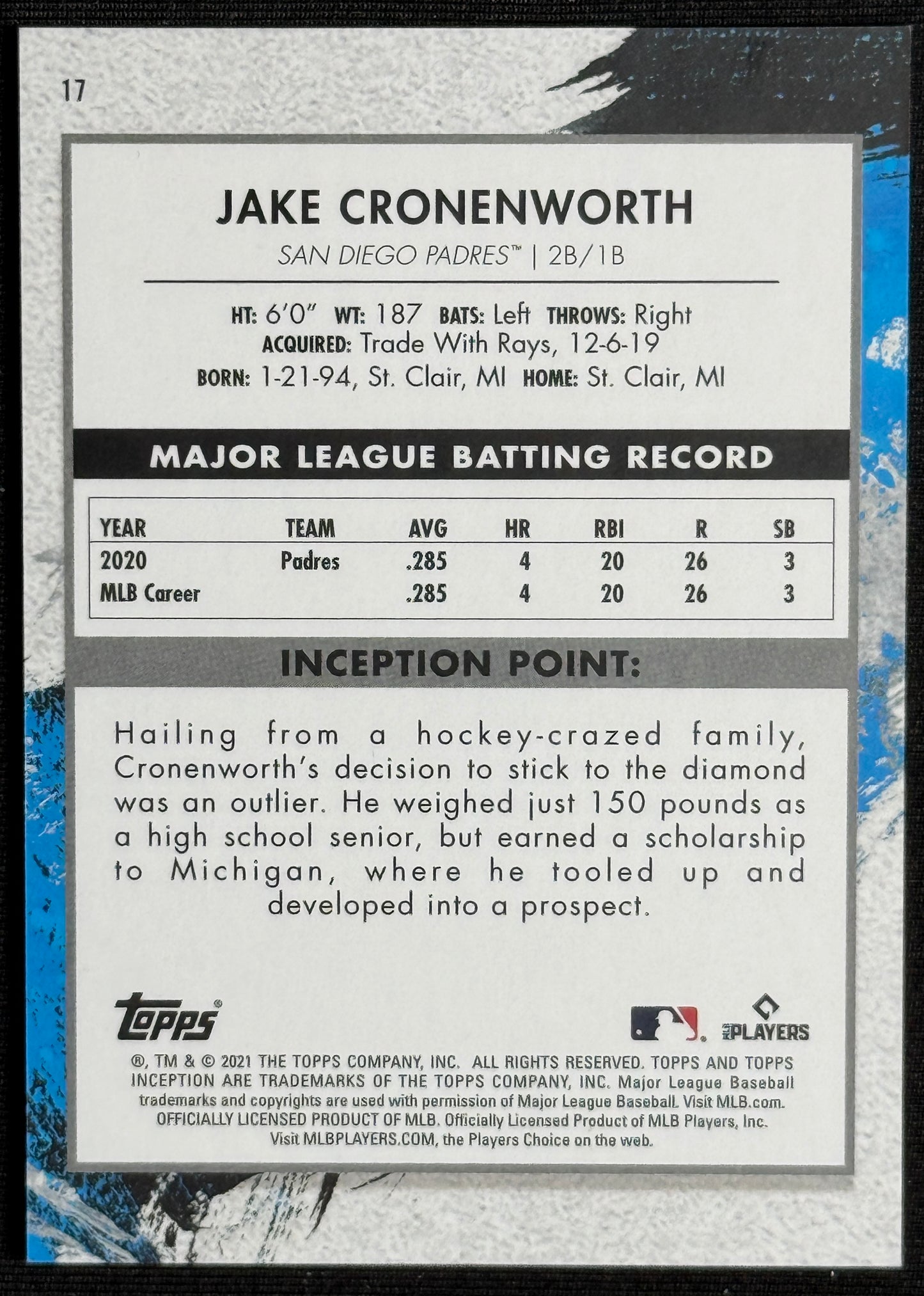 2021 Topps Inception Jake Cronenworth Rookie #17