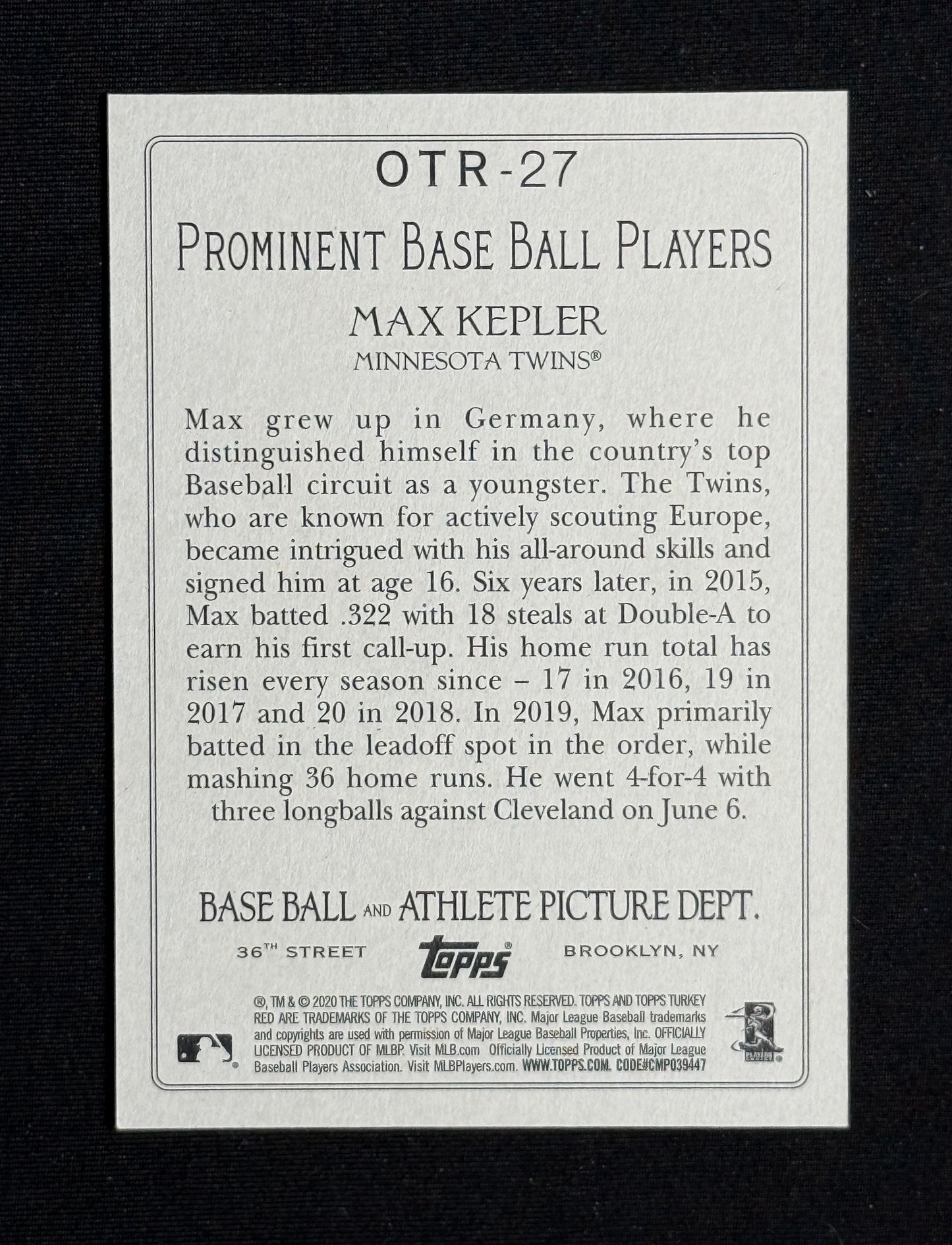 2020 Topps Max Kepler Turkey Red 2020 Box Toppers #OTR-27