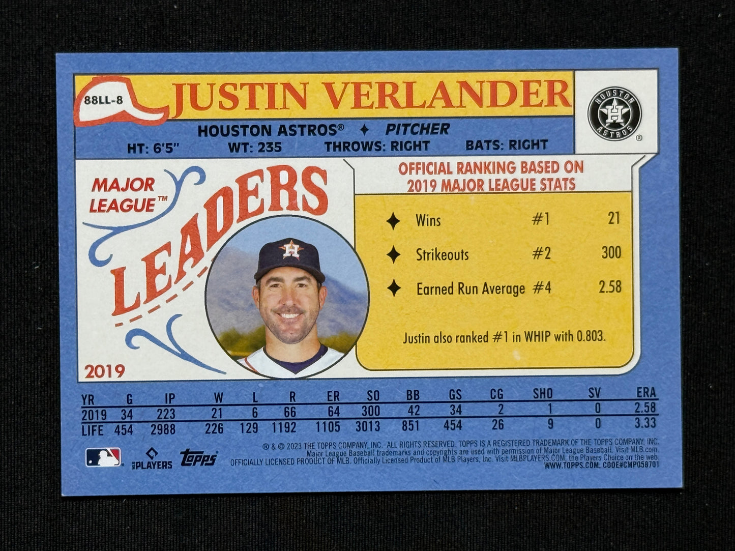 2023 Topps Justin Verlander Oversized 1988 Minis Box Toppers #88LL-8