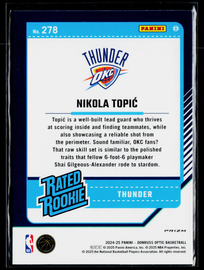 2024-25 Donruss Optic Nikola Topic Rookie Hyper Pink #278