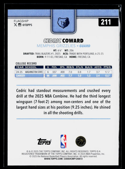 2025-26 Topps Cedric Coward Rookie #211