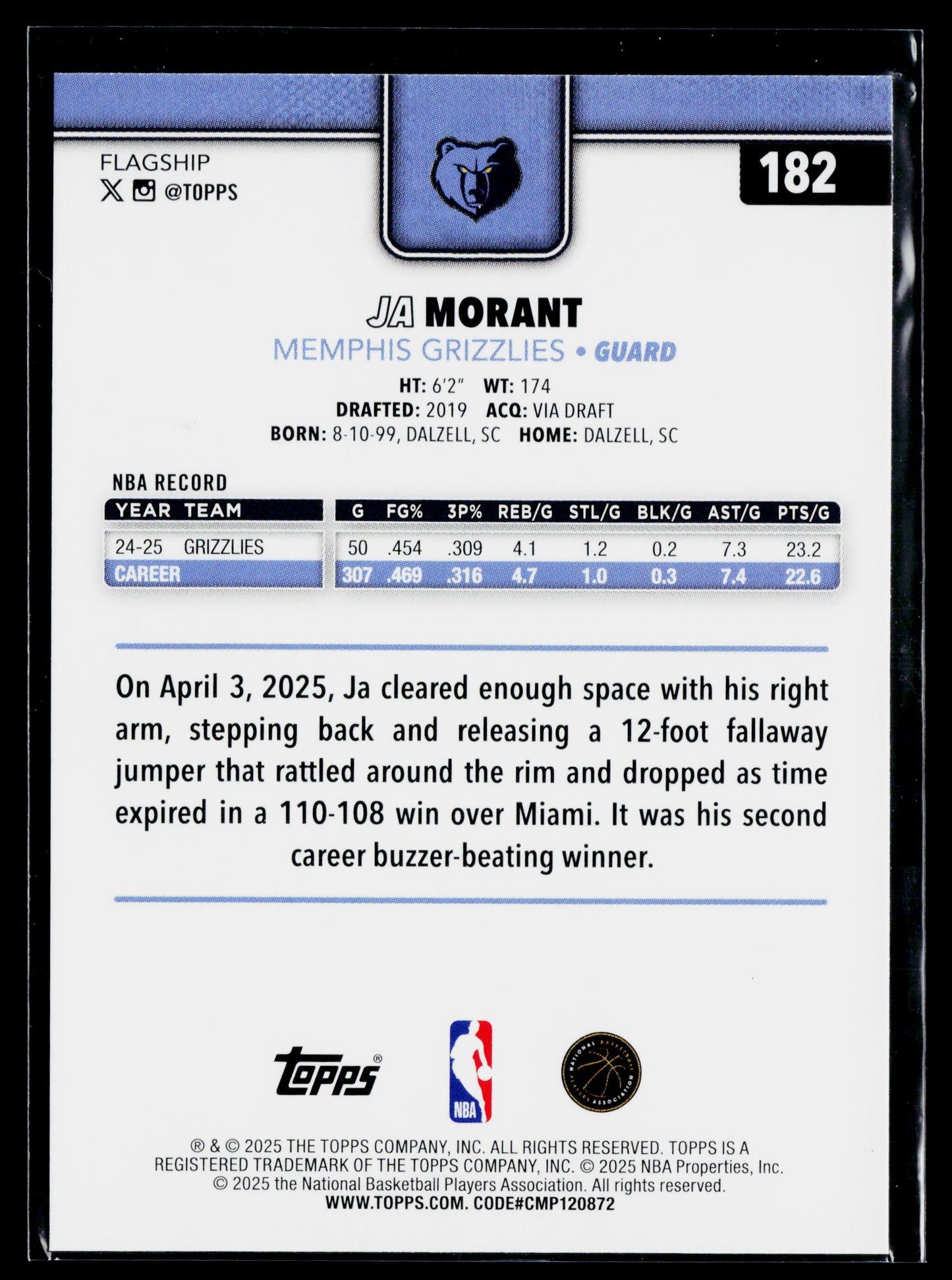 2025-26 Topps Ja Morant Crackleboard Foil #182