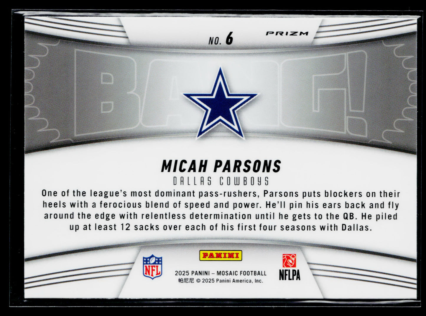 2025 Panini Mosaic Micah Parsons Bang! Mosaic Orange Fluorescent #6