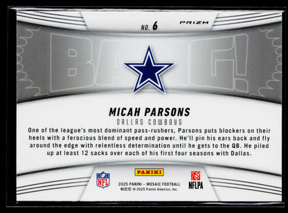 2025 Panini Mosaic Micah Parsons Bang! Mosaic Orange Fluorescent #6