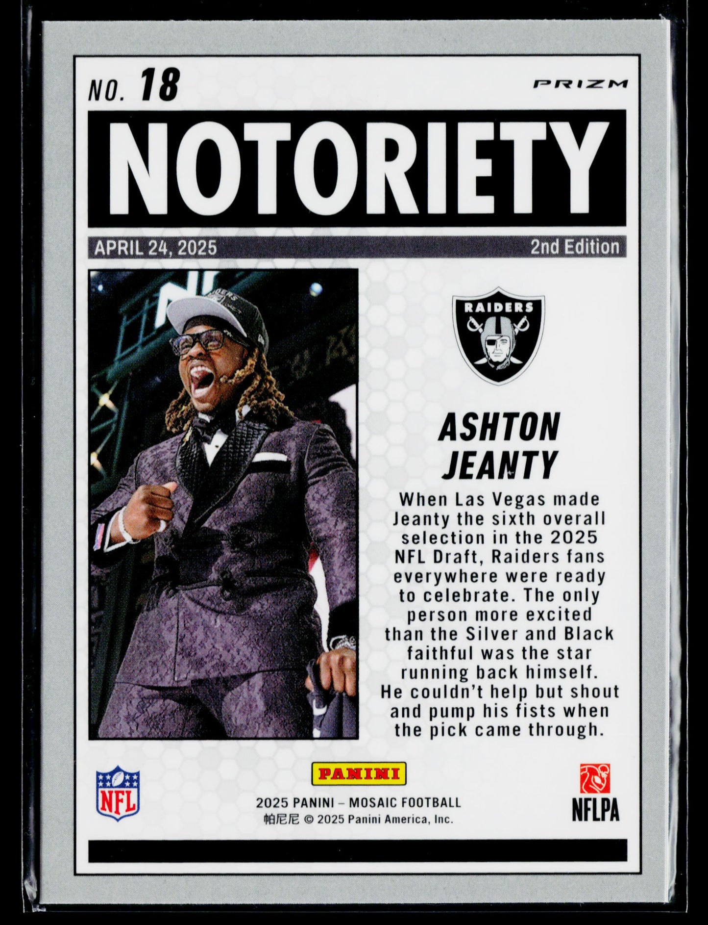 2025 Panini Mosaic Ashton Jeanty Notoriety Mosaic Green #18