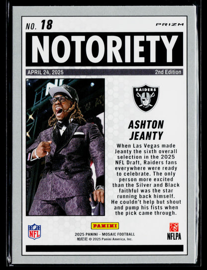 2025 Panini Mosaic Ashton Jeanty Notoriety Mosaic Green #18