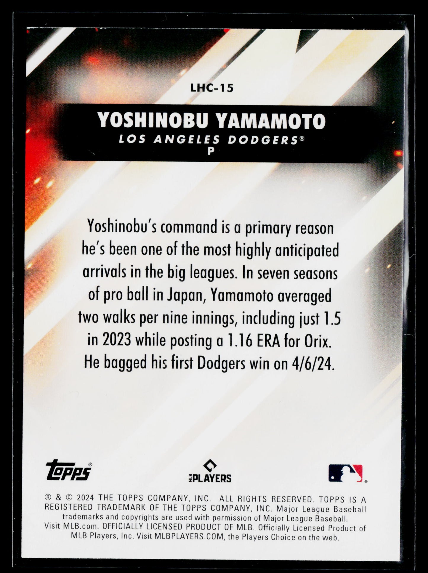 2024 Topps Update Yoshinobu Yamamoto Let Him Cook #LHC-15