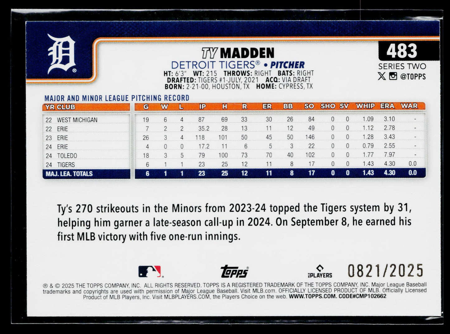2025 Topps Ty Madden Rookie Gold #/2025 #483