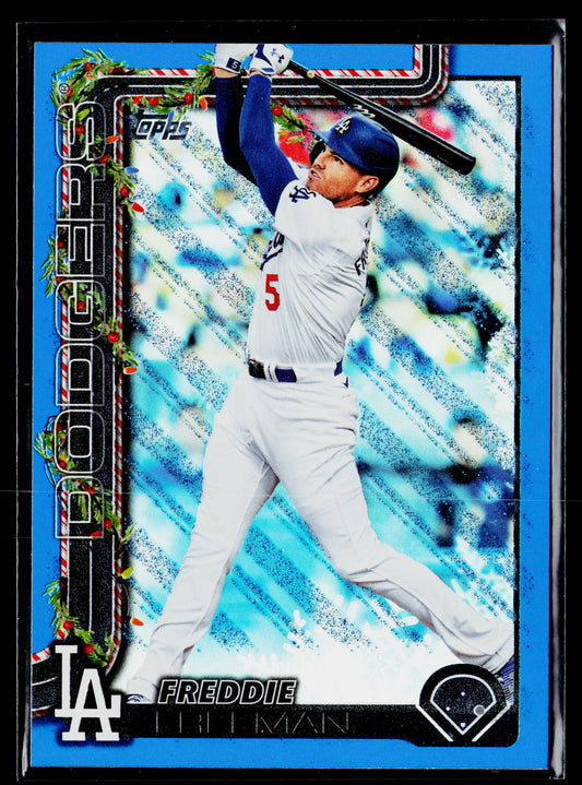 2025 Topps Holiday Freddie Freeman Blue Metallic Glitter Holiday #H12