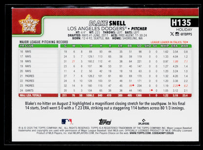 2025 Topps Holiday Blake Snell #H135b