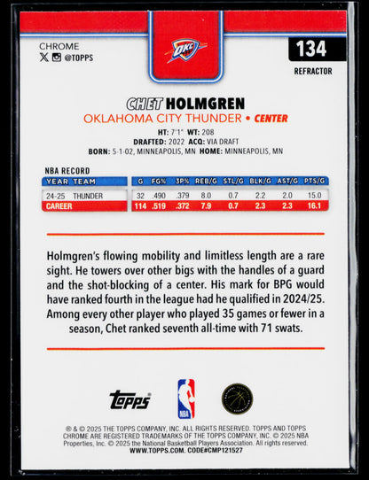 2025-26 Topps Chrome Chet Holmgren Refractor #134